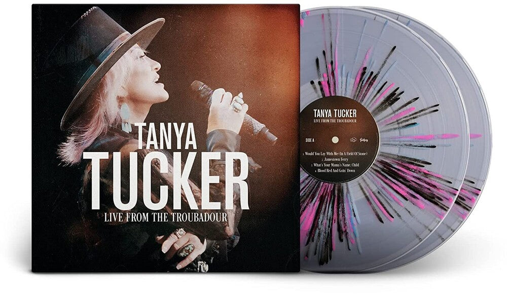 the album cover for Tanya Tucker - Live From The Troubadour [Limited Edition Black, Pink + Blue Splatter 2LP]