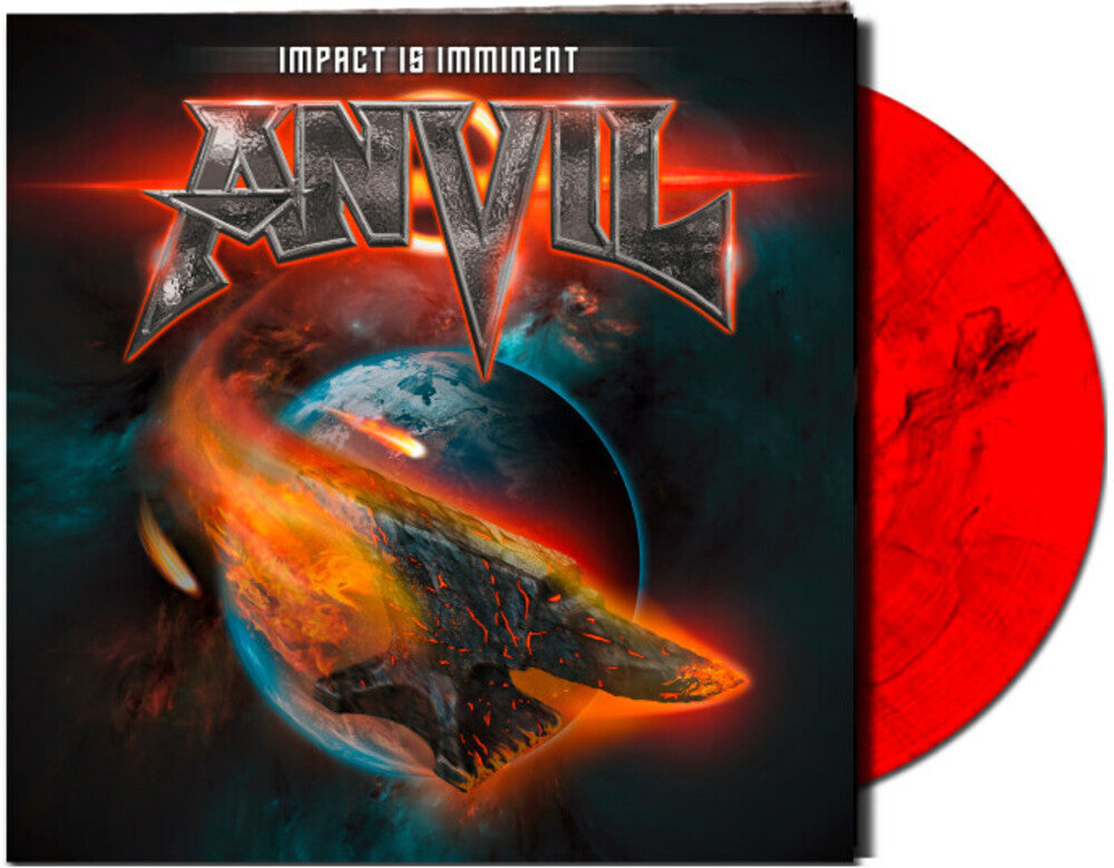 the album cover for Anvil - Impact Is Imminent [Indie Exclusive Limited Edition Red & Black Marbled LP]