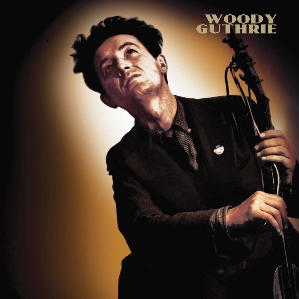 the album cover for Woody Guthrie - This Machine Kills Fascists - Gold/Black Splatter