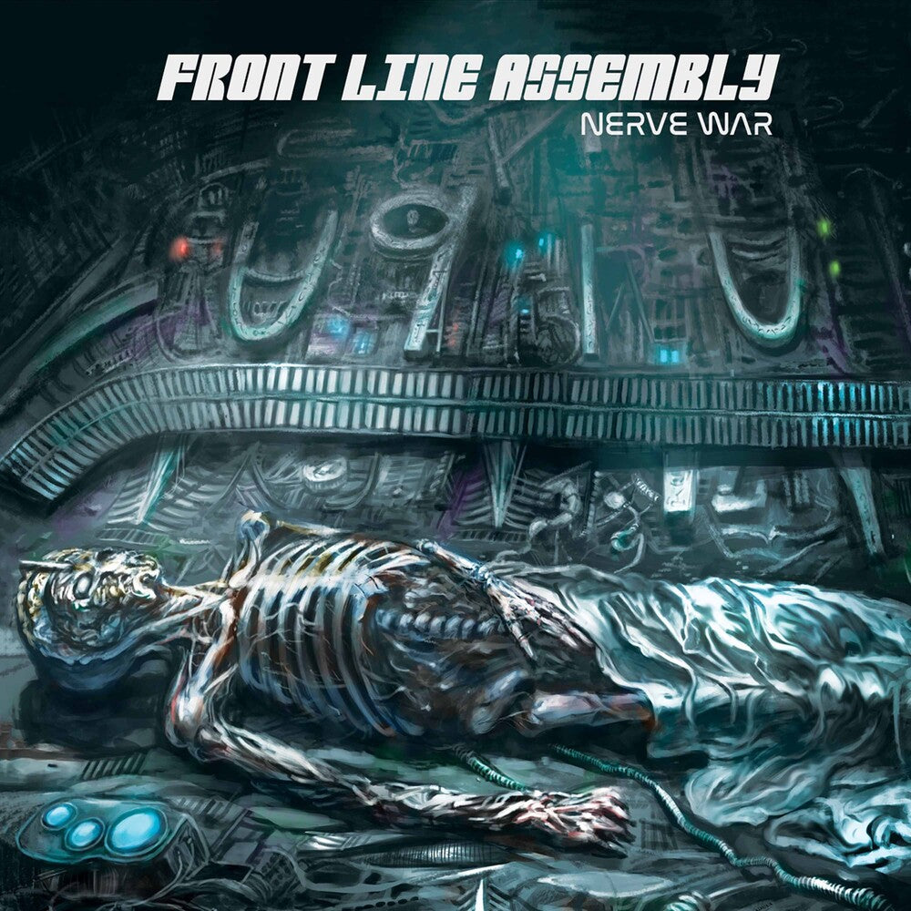 the album cover for Front Line Assembly - Nerve War - Blue/Black Splatter (Blue) [Colored Vinyl]