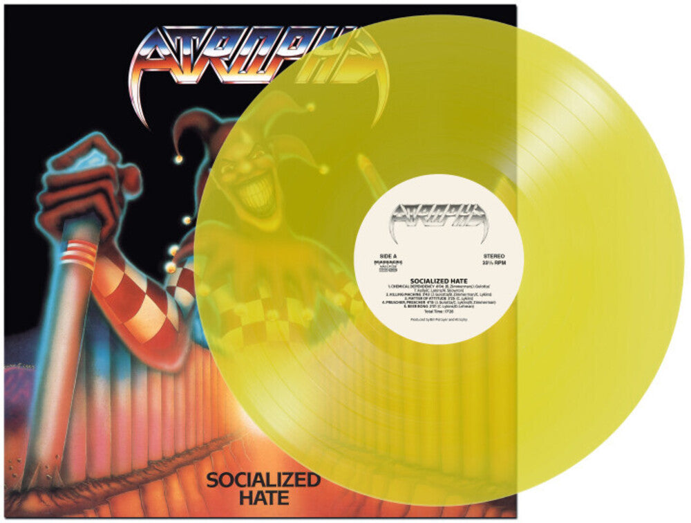 the album cover for Atrophy - Socialized Hate [Indie Exclusive] - Clear Yellow [Colored Vinyl] [Clear Vinyl]