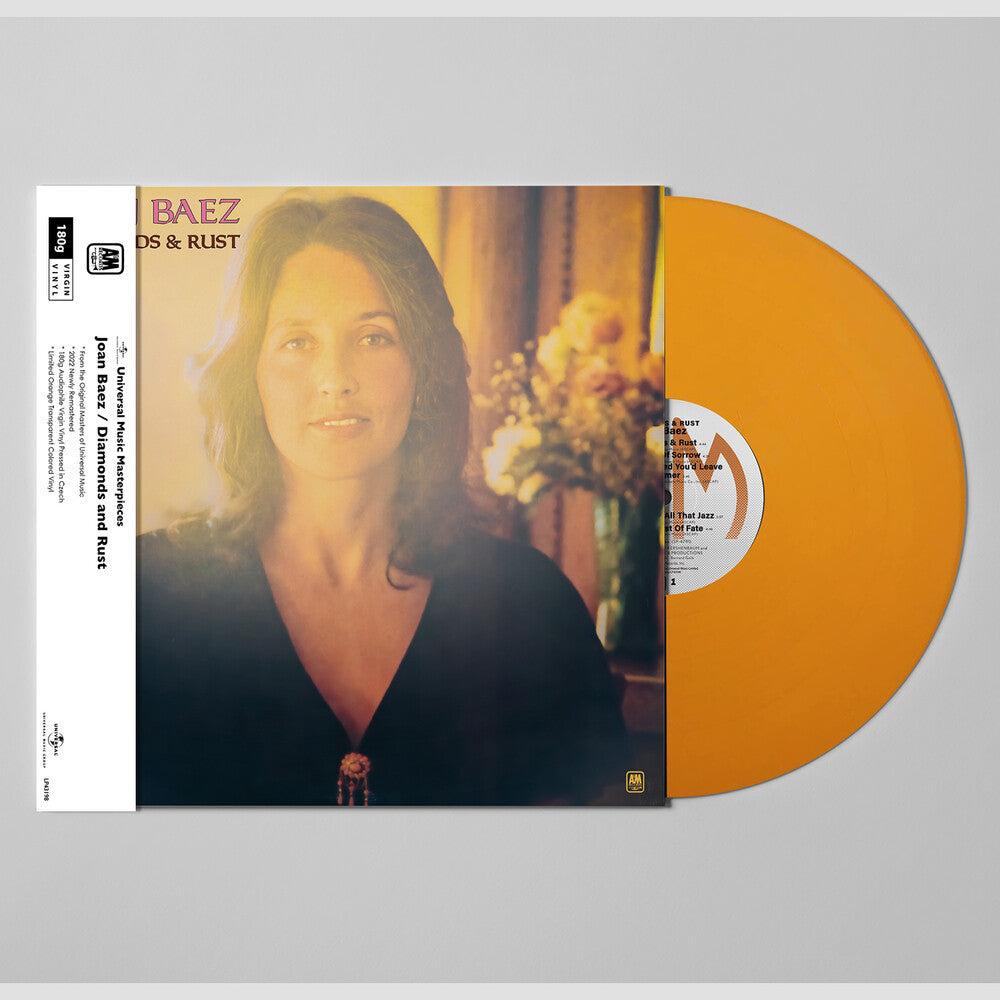 the album cover for Joan Baez - Diamonds & Rust - Ltd 180gm Transparent Orange Vinyl