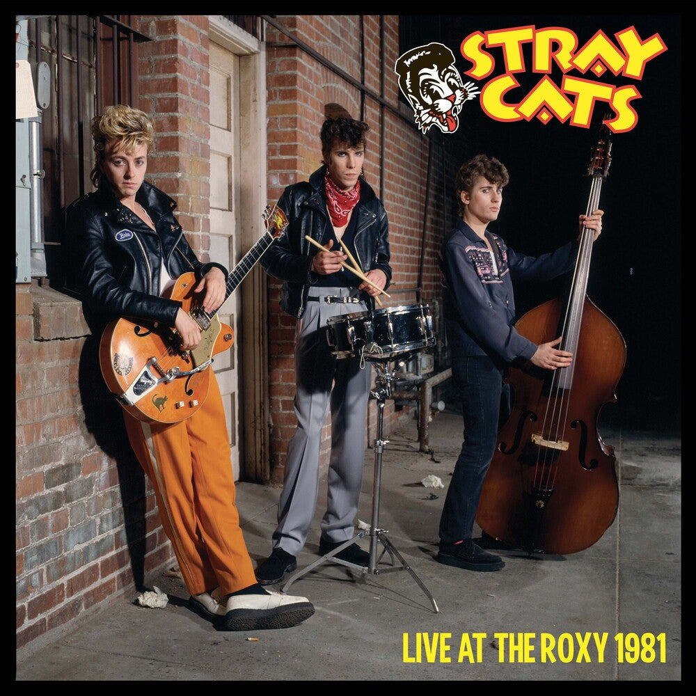 the album cover for Stray Cats - Live At The Roxy 1981 - Gold/Black Splatter (Blk)