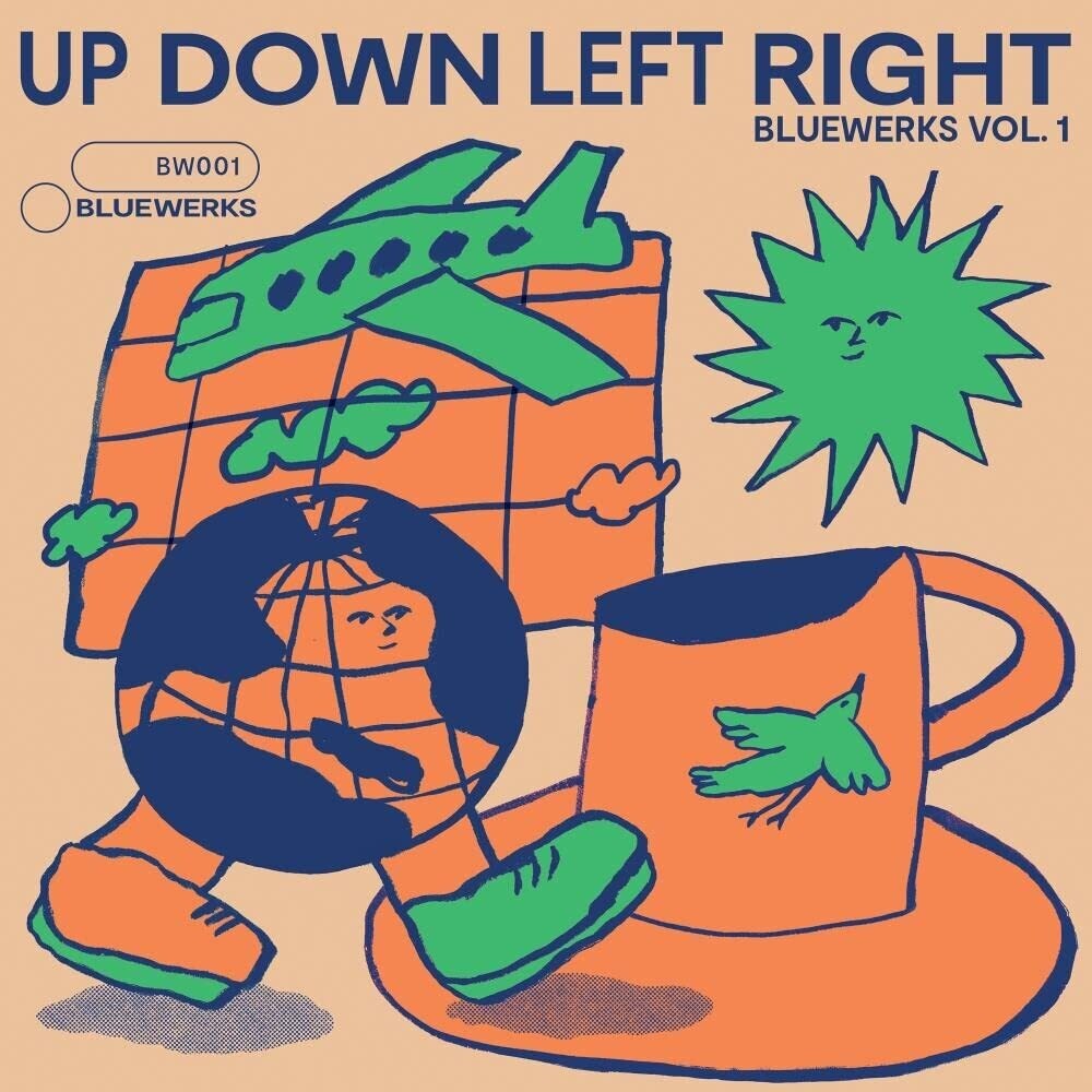 the album cover for Bluewerks Vol. 1 &amp; 2 - Up Down Left Right / In Full Bloom [RSD Essential Indie Colorway Green LP]
