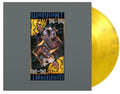 the album cover for Warrant - Dog Eat Dog - Limited 180-Gram Yellow & Black Marbled Colored Vinyl