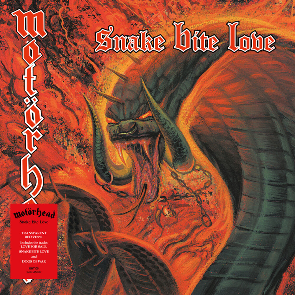 the album cover for Motörhead - Snake Bite Love [Transparent Red LP]
