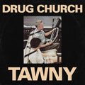 the album cover for Drug Church - TAWNY EP [Indie Exclusive Limited Edition Black in Beer with Heavy White Splatter Vinyl]