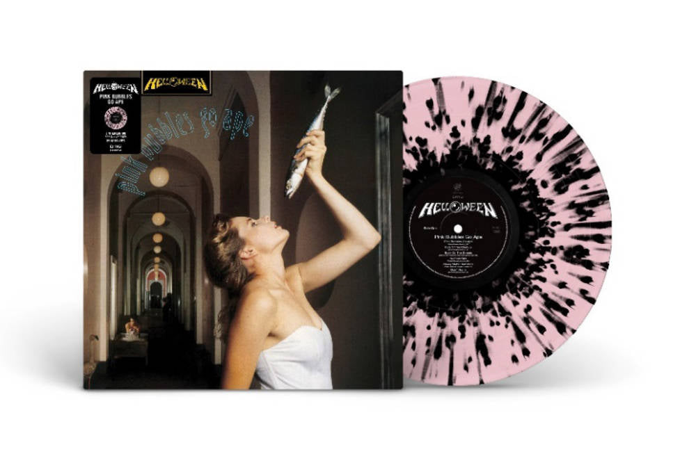 the album cover for Helloween - Pink Bubbles Go Ape [Indie Exclusive Limited Edition Pink & Black Splatter LP]