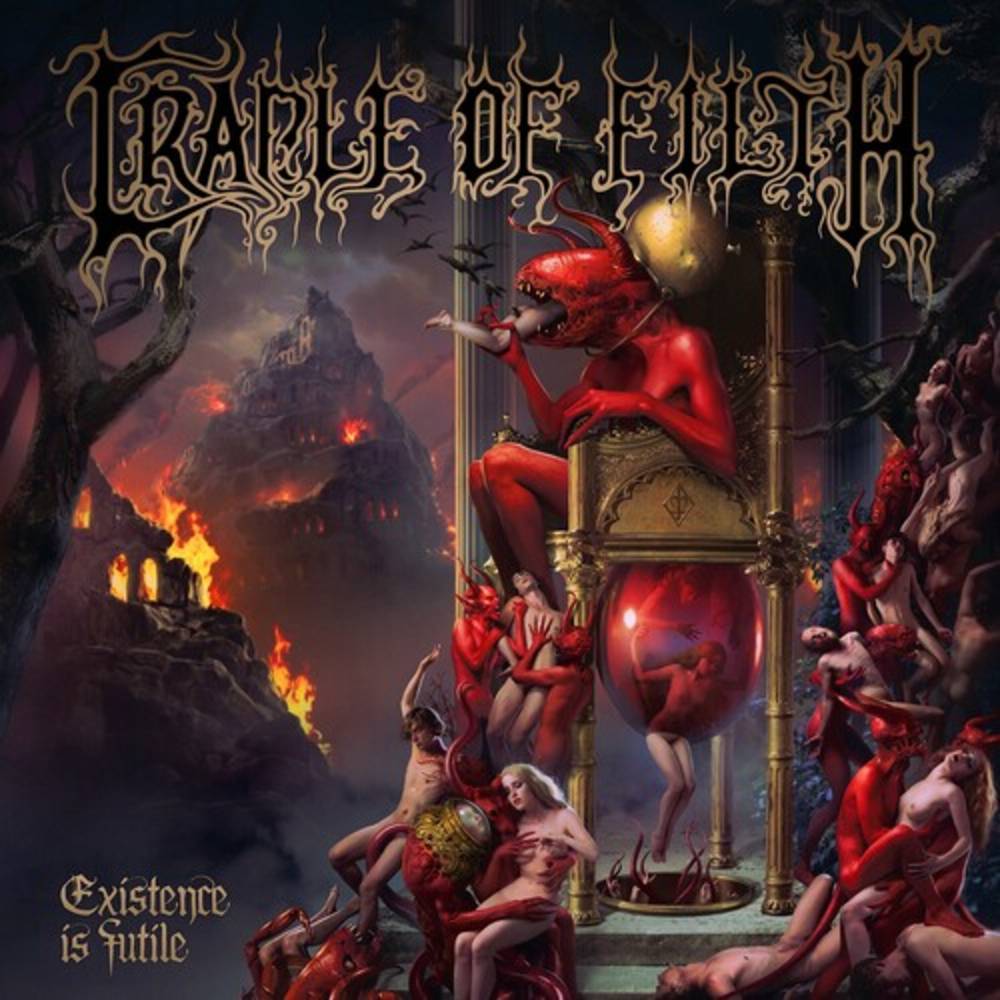 the album cover for Cradle Of Filth - Existence Is Futile [Indie Exclusive Limited Edition Gold & Black Corona 2LP]