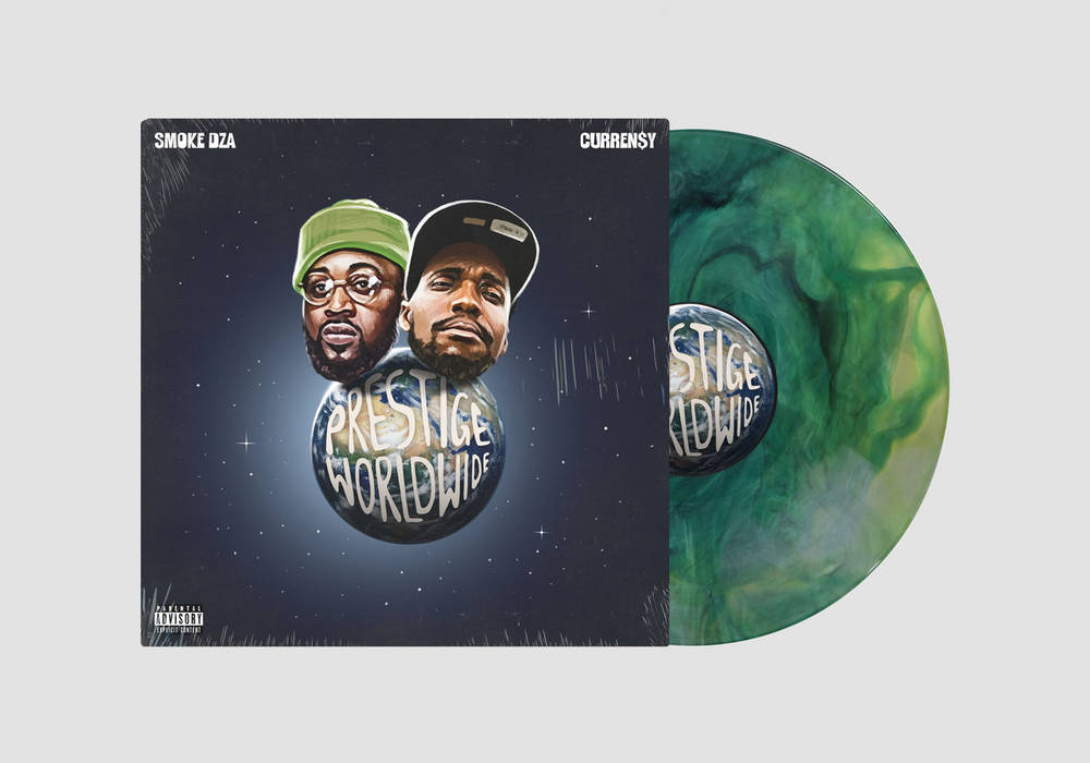 the album cover for Smoke DZA - Prestige Worldwide [Indie Exclusive Limited Edition Cerulean Marble LP]