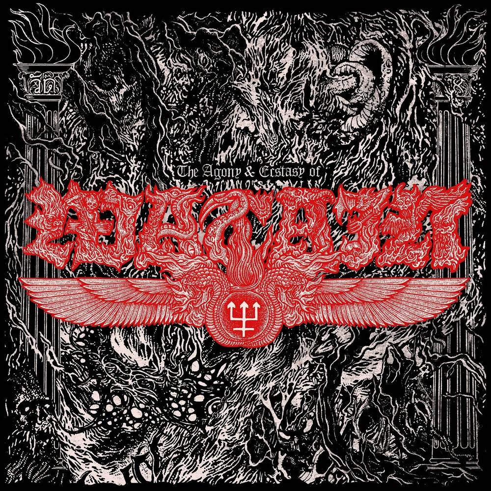the album cover for Watain - The Agony & Ecstasy of Watain [Limited Edition Red w/ Rainbow Splatter LP]