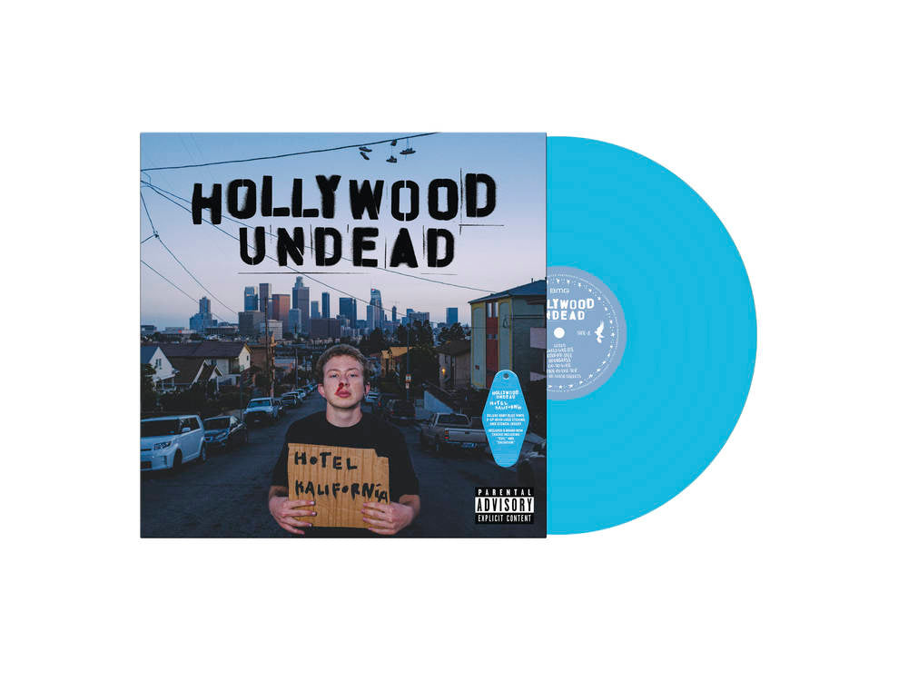 the album cover for Hollywood Undead - Hotel Kalifornia [Indie Exclusive Limited Edition Baby Blue Deluxe 2LP]