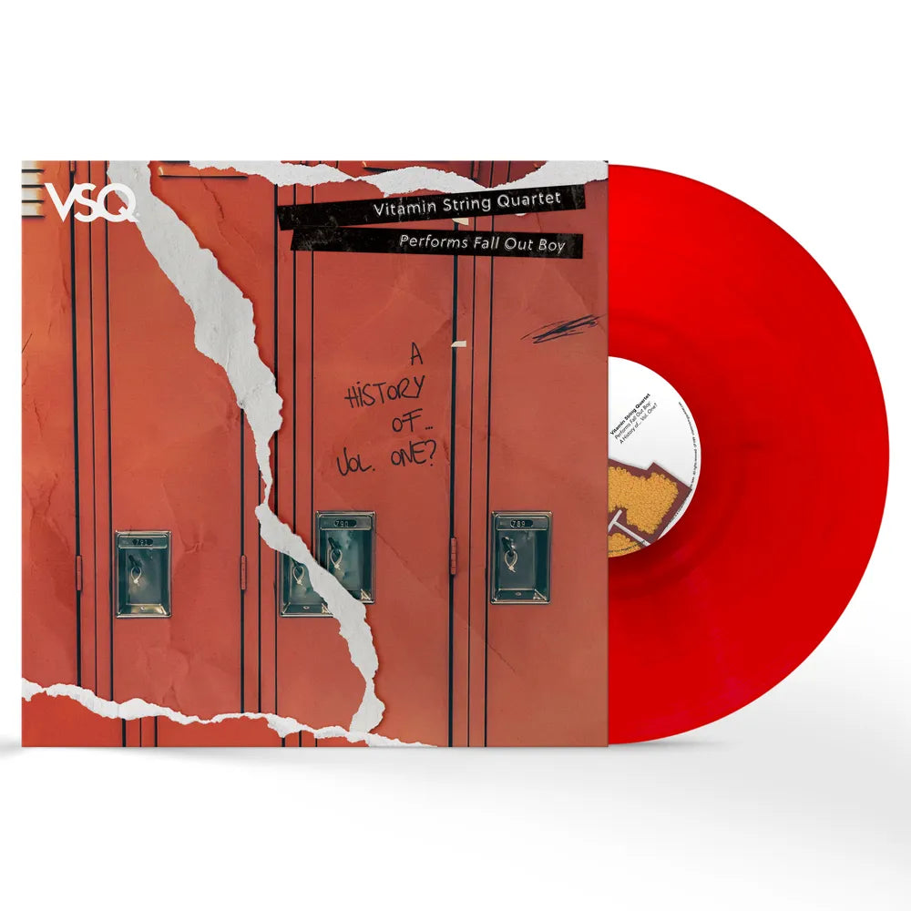 the album cover for Vitamin String Quartet - VSQ Preforms Fall Out Boy [RSD Essential Indie Colorway Translucent Ruby LP]