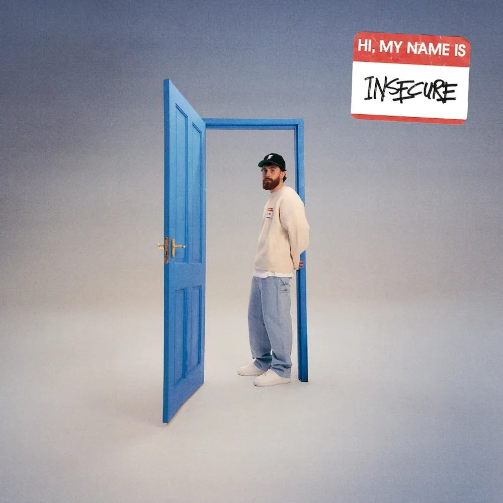 the album cover for Sam Tompkins - hi, my name is insecure [Indie Exclusive Blue/White Marble LP]