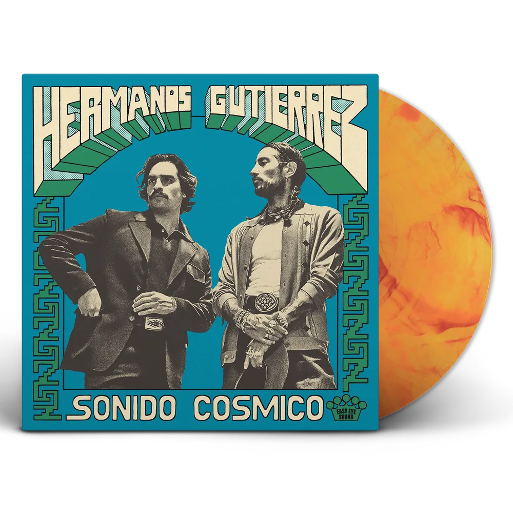 the album cover for Hermanos Gutierrez - Sonido Cosmico [Indie Exclusive Limited Edition Orange &amp; Red Marble LP]
