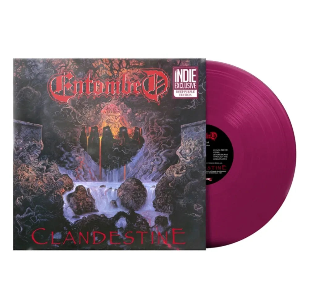 the album cover for Entombed - Clandestine [RSD Essentials 1LPxPurple ]