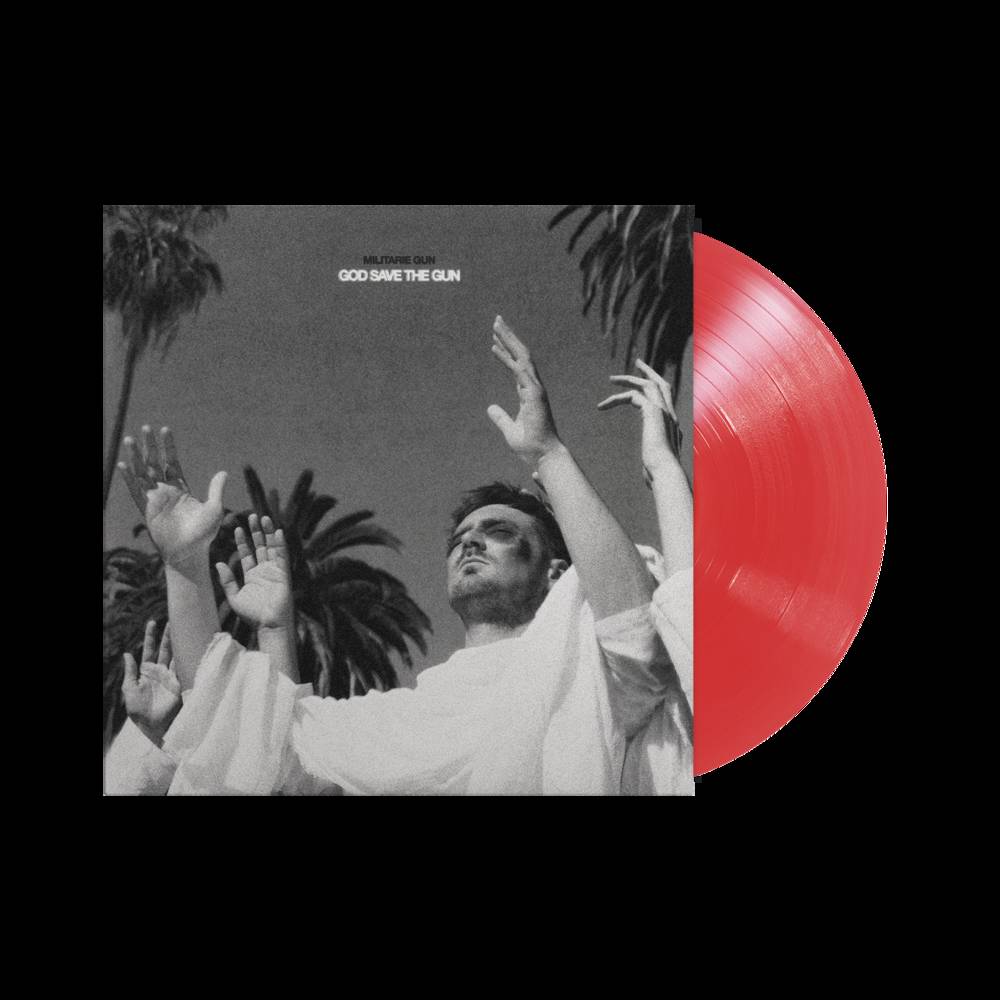 the album cover for Militarie Gun - God Save The Gun [Indie Exclusive Transclucent Red vinyl]