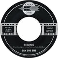 the album cover for Say She She - Reeling / Don't You Dare Stop - Metallic Green