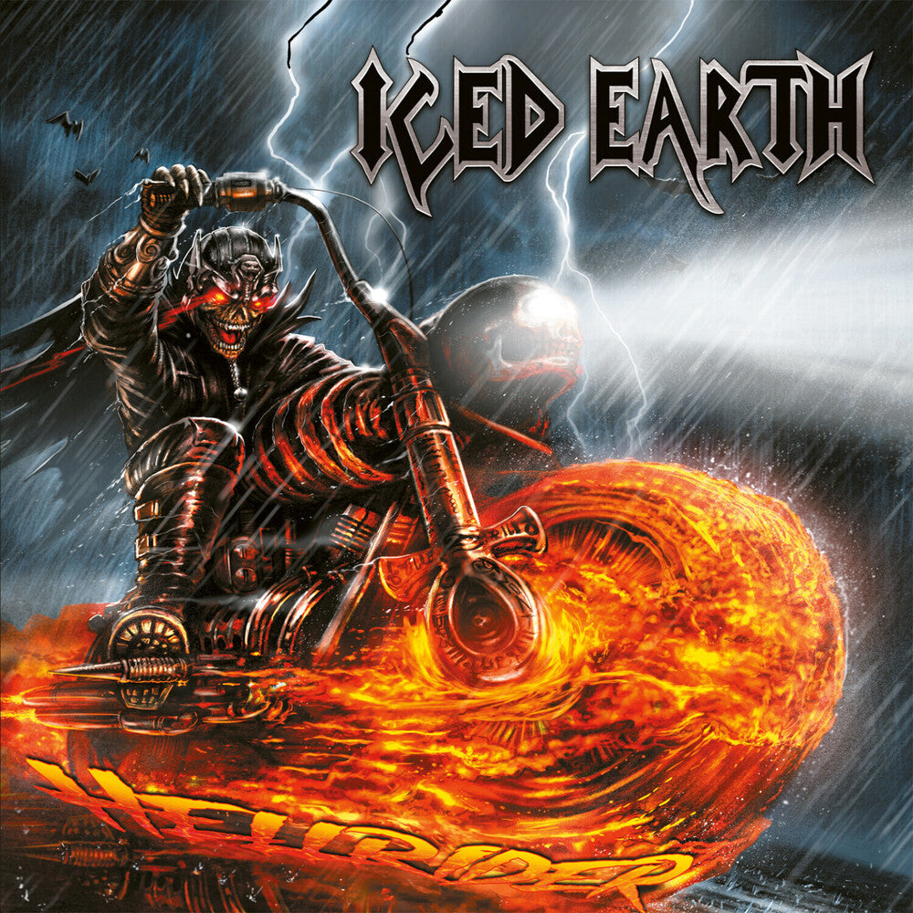 the album cover for Iced Earth - Hellrider - Red/Yellow/Black Splatter (Blk) [Colored Vinyl]