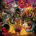 the album cover for Raven - All Hell's Breaking Loose