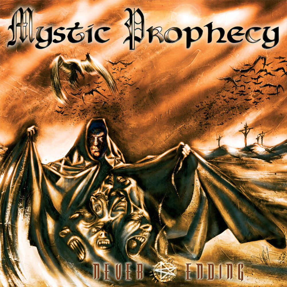 the album cover for Mystic Prophecy - Never Ending - Gold [Colored Vinyl] (Gol) [Limited Edition]