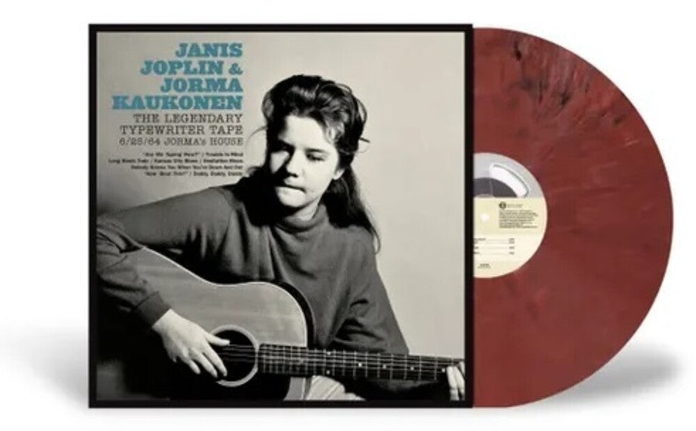 the album cover for Janis Joplin & Jorma Kaukonen - The Legendary Typewriter Tape: 6/25/64 Jorma's House [Indie Exclusive Limited Edition Red Swirl LP]