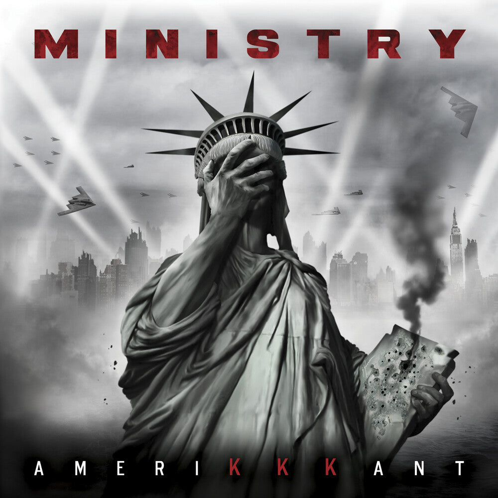 the album cover for Ministry - Amerikkkant - Grey W/ Black & White Splatter (Blk)