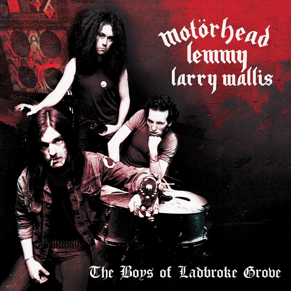 the album cover for Motorhead / Larry Wallis - Boys Of Ladbroke Grove - Red Marble [Colored Vinyl] (Red)