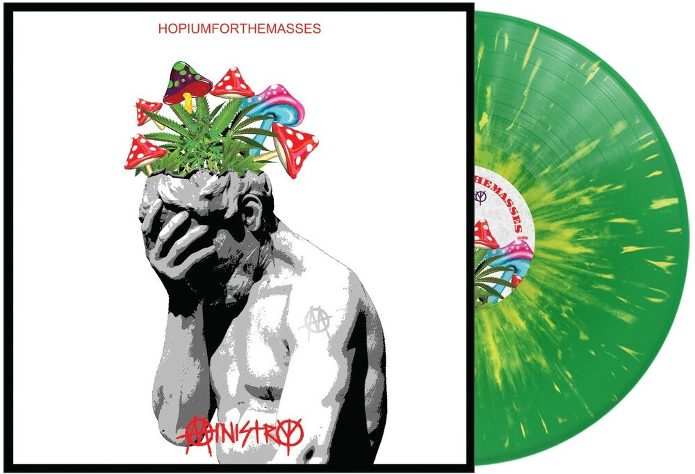 the album cover for Ministry - Hopiumforthemasses - Green & Yellow Splatter (Grn)