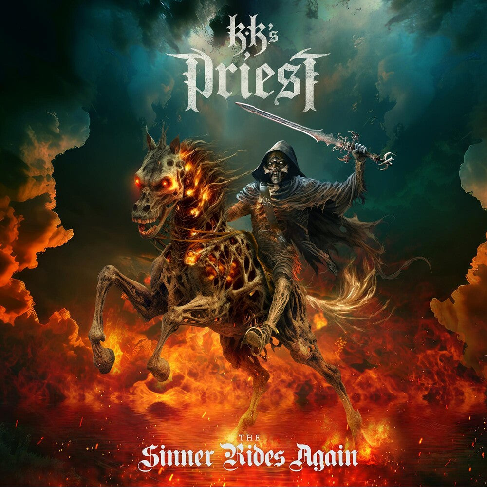 the album cover for KK's Priest - The Sinner Rides Again