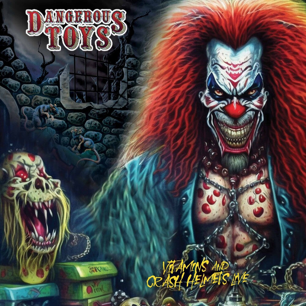 the album cover for Dangerous Toys - Vitamins & Crash Helmets Live - Coke Bottle Green