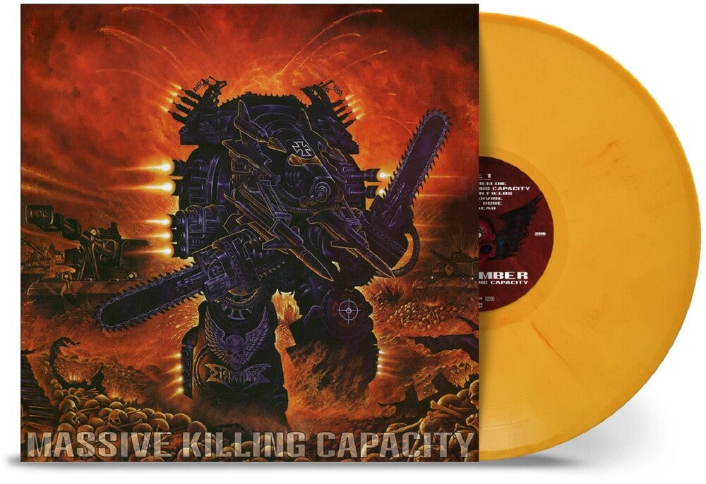 the album cover for Dismember - Massive Killing Capacity - Yellow Orange Marble
