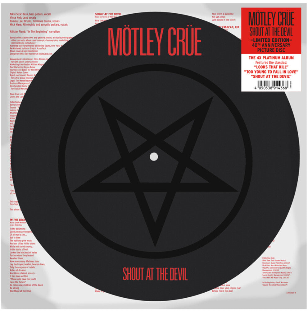 the album cover for Motley Crue - Shout At The Devil: 40th Anniversary [Limited Edition Picture Disc LP]