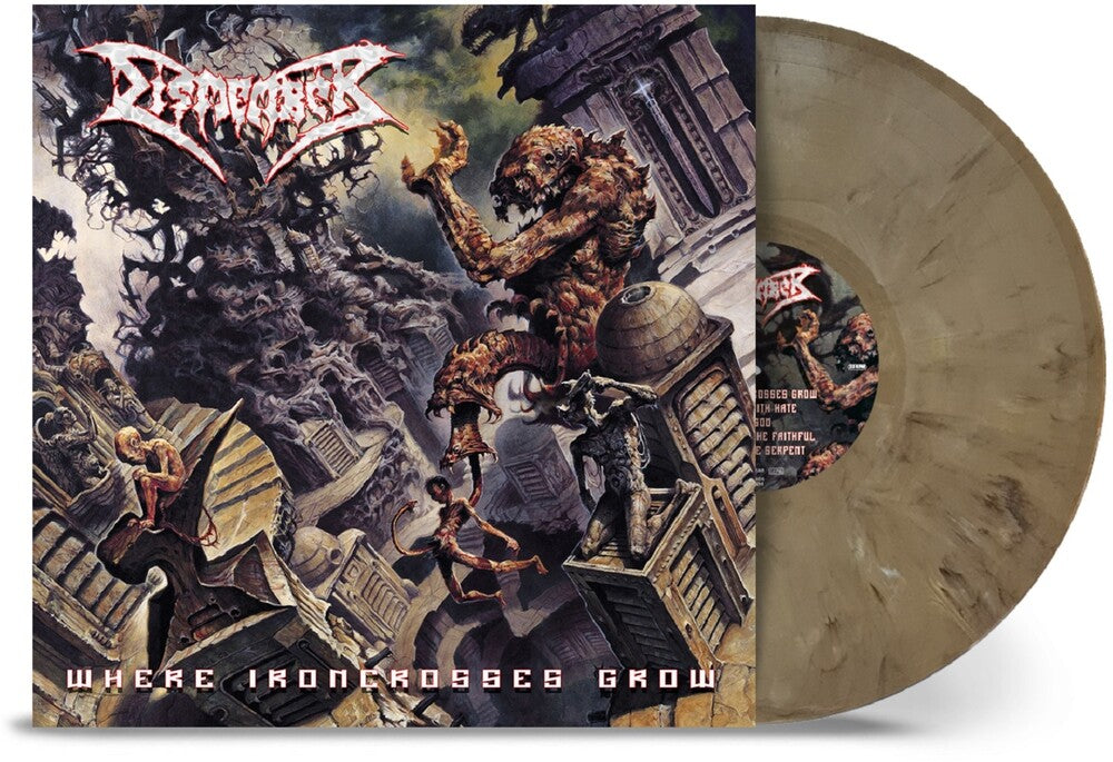 the album cover for Dismember - Where Ironcrosses Grow [Indie Exclusive] Sand Marble [Colored Vinyl]