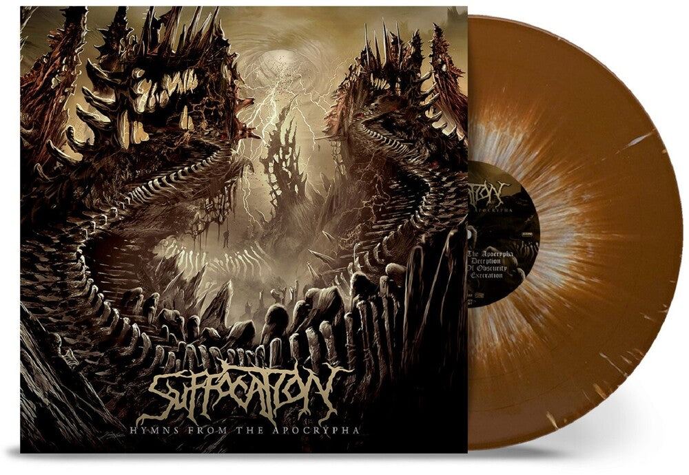 the album cover for Suffocation - Hymns From The Apocrypha - Brown & White Splatter