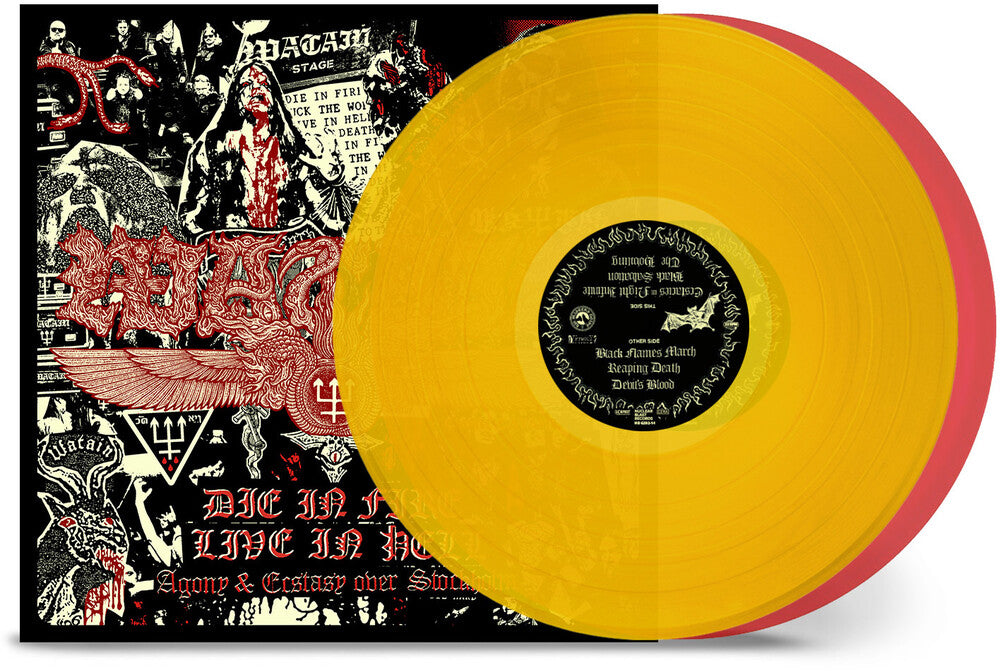 the album cover for Watain - Die In Fire - Live In Hell [Colored Vinyl] (Gate)