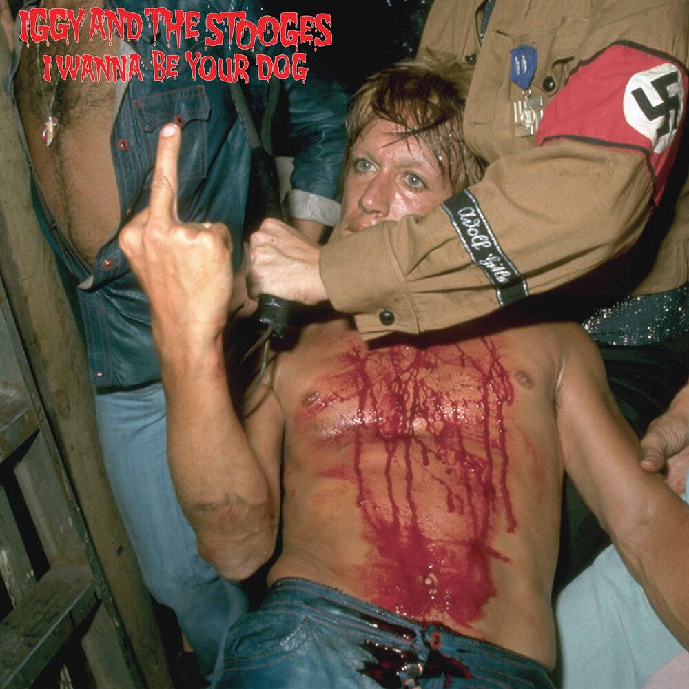 the album cover for Iggy & Stooges - I Wanna Be Your Dog - Red/Blue/Black Splatter