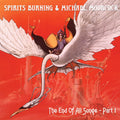 the album cover for Spirits Burning & Michael Moorcock - End Of All Songs - Orange Marble [Colored Vinyl] [Limited Edition]