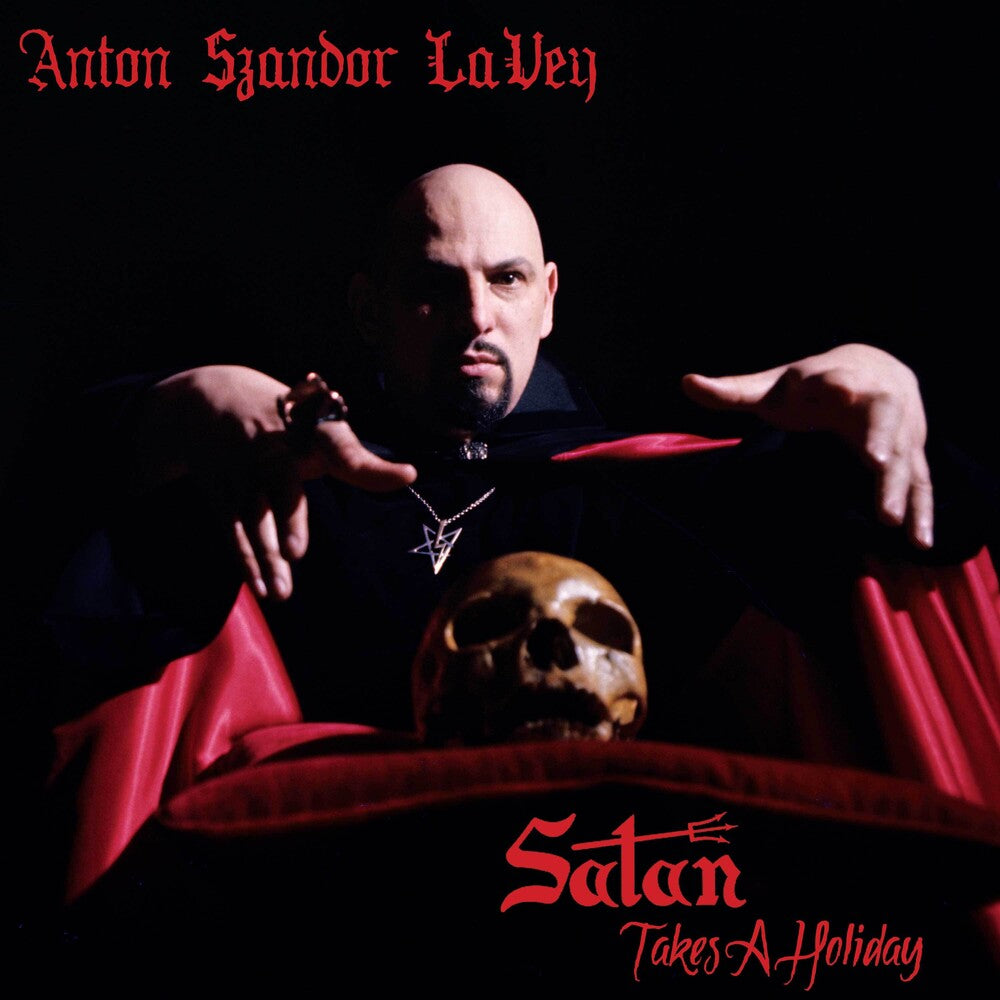 the album cover for Anton Lavey - Satan Takes A Holiday - Red Marble [Colored Vinyl] (Red)