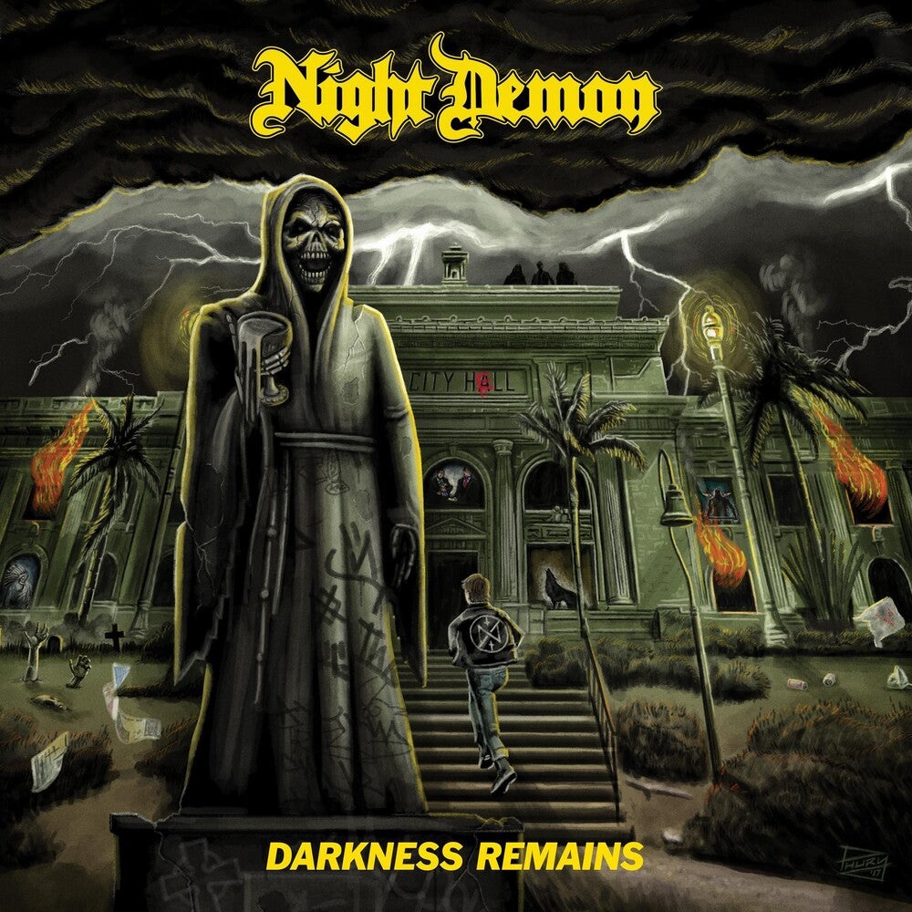 the album cover for Night Demon - Darkness Remains [Colored Vinyl] [Deluxe] (Ylw) [Reissue]