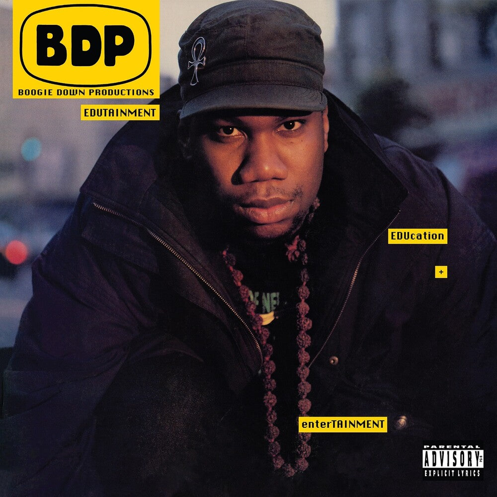 the album cover for Boogie Down Productions - Edutainment (Blk) [Clear Vinyl] (Gate) [Record Store Day] (Ylw) 