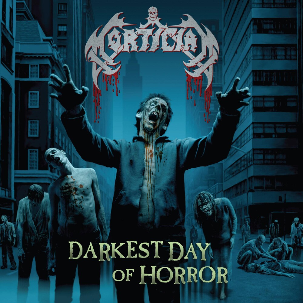 the album cover for Mortician - Darkest Day Of Horror (Blue) [Colored Vinyl] (Spla)