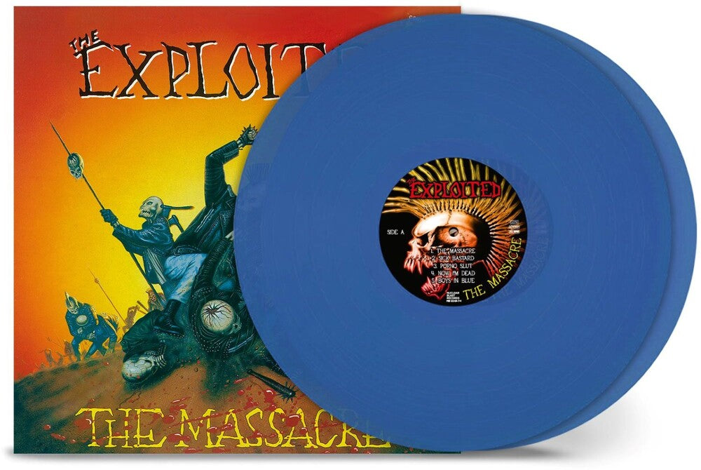 the album cover for Exploited - Massacre (Special Edition) - Trans Blue (Blue)