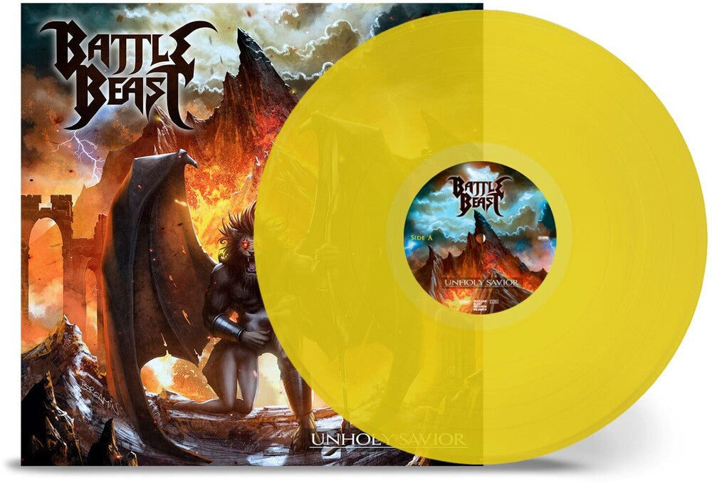 the album cover for Battle Beast - Unholy Savior - Yellow [Colored Vinyl] [Clear Vinyl] (Gate) (Ylw)