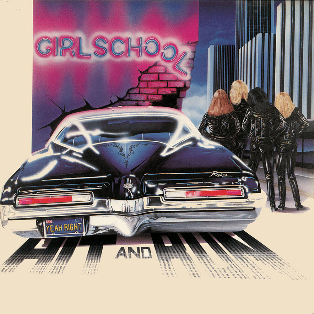 the album cover for Girlschool - Hit & Run - Marbled [Colored Vinyl] (Gate) [Limited Edition]