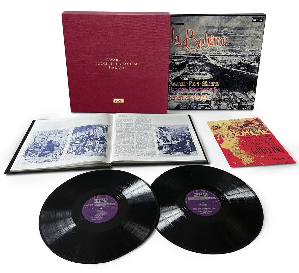 the album cover for Luciano Pavarotti/Herbert Von Karajan/Berlin Philharmonic - Puccini: La BohÃ¨me (Deluxe Edition) -  [2 LP]