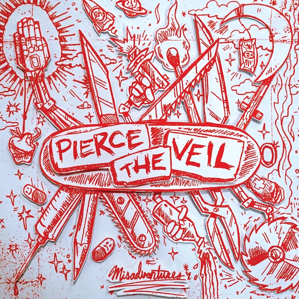 the album cover for Pierce The Veil - Misadventures   [Black w/ White Splatter Vinyl]