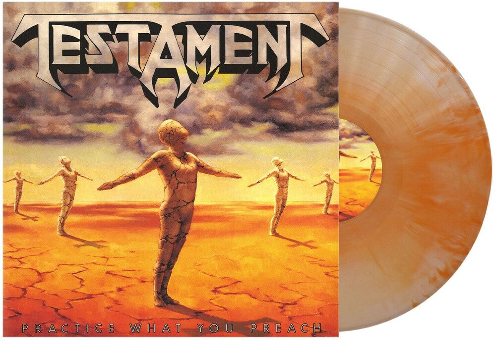 the album cover for Testament - Practice What You Preach - Orange Bone Swirl (Org)