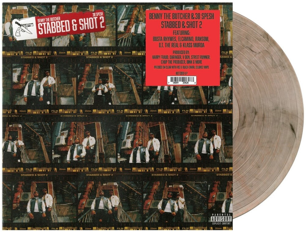 the album cover for Benny The Butcher & 38 Spesh - Stabbed & Shot 2 (Blk) [Clear Vinyl] (Red)