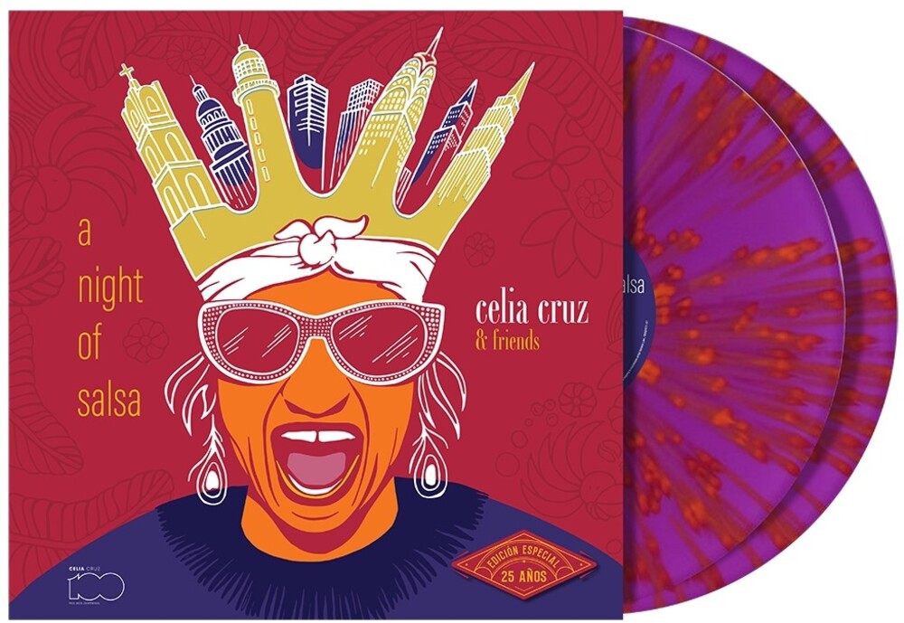 the album cover for Celia Cruz  & Friends - Night Of Salsa (25th Anniversary Edition) [180g Magenta Splatter 2 LP]